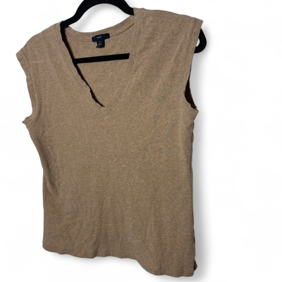 GAP Tan V-Neck Sleeveless Vest Medium | Normcore Minimalist Staple Preppy - Picture 2 of 6